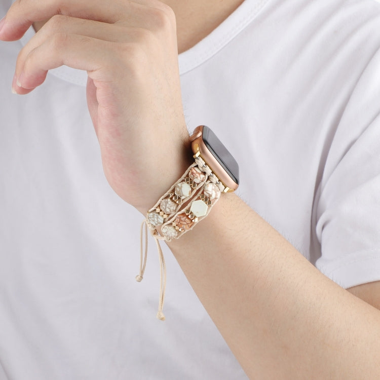 For Apple Watch Series 8 41mm Hexagonal Stones Drawstring Chain Watch Band(Beige) by bashfashion