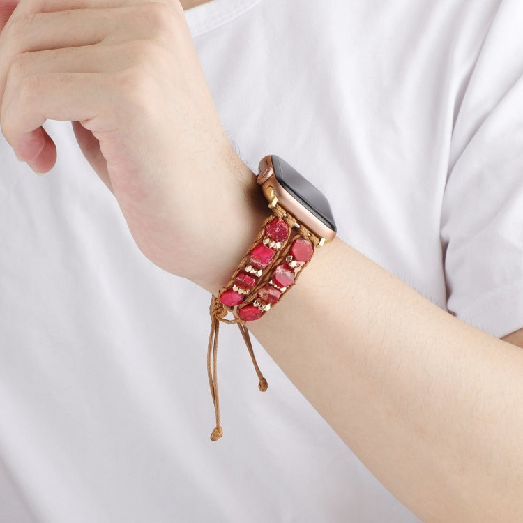 For Apple Watch Series 8 45mm Hexagonal Stones Drawstring Chain Watch Band(Red) by bashfashion