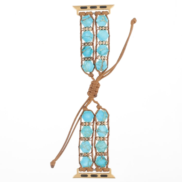 For Apple Watch Series 7 45mm Hexagonal Stones Drawstring Chain Watch Band(Blue) by bashfashion