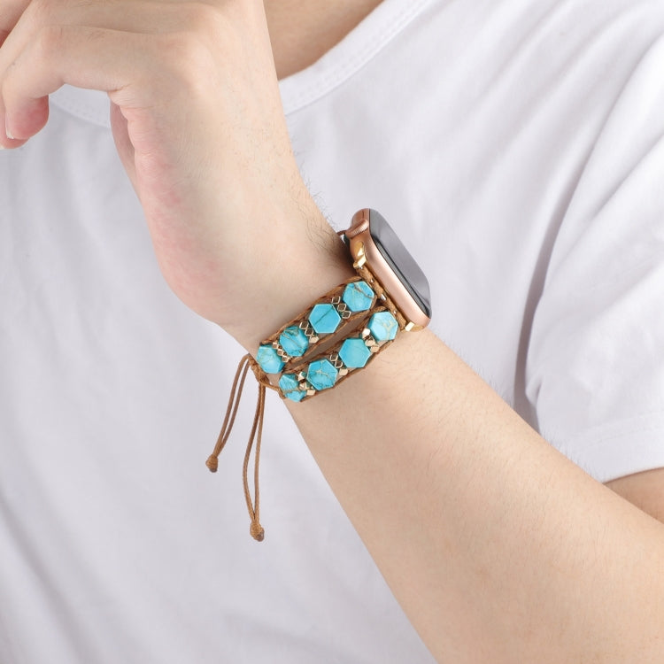 For Apple Watch Series 7 45mm Hexagonal Stones Drawstring Chain Watch Band(Blue) by bashfashion