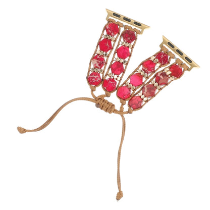 For Apple Watch Series 5 44mm Hexagonal Stones Drawstring Chain Watch Band(Red) by bashfashion