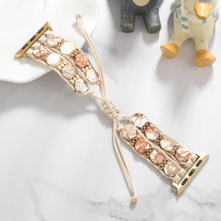 For Apple Watch Series 5 40mm Hexagonal Stones Drawstring Chain Watch Band(Beige) by bashfashion