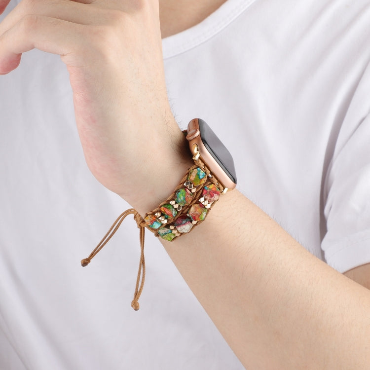 For Apple Watch Series 4 40mm Hexagonal Stones Drawstring Chain Watch Band(Colorful) by bashfashion