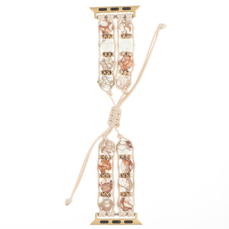 For Apple Watch Series 2 42mm Hexagonal Stones Drawstring Chain Watch Band(Beige) by bashfashion