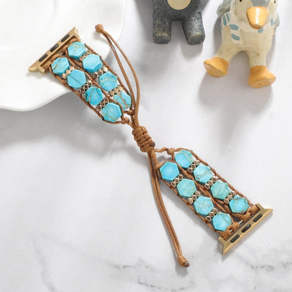 For Apple Watch 42mm Hexagonal Stones Drawstring Chain Watch Band(Blue) by bashfashion