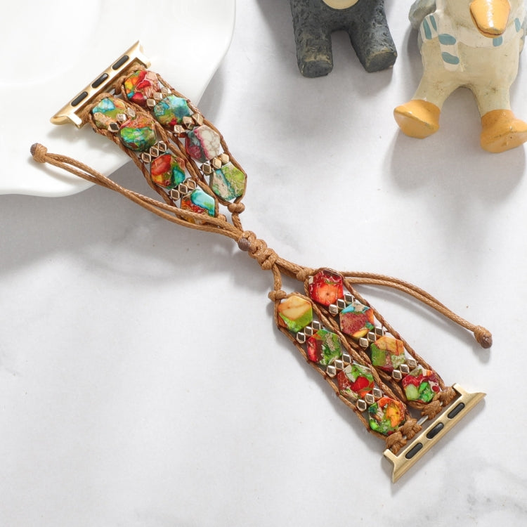 For Apple Watch 38mm Hexagonal Stones Drawstring Chain Watch Band(Colorful) by bashfashion