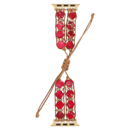 For Apple Watch 38mm Hexagonal Stones Drawstring Chain Watch Band(Red) by bashfashion