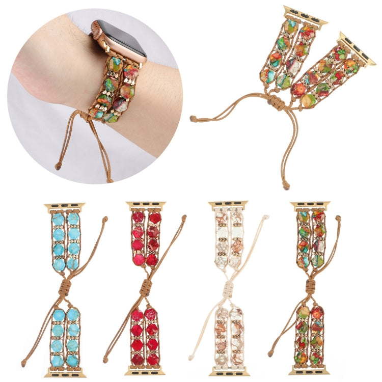 For Apple Watch Series 9 45mm Hexagonal Stones Drawstring Chain Watch Band(Beige) by bashfashion