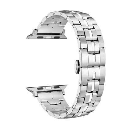 For Apple Watch SE 2023 40mm Butterfly Buckle 5-Beads Metal Watch Band(Silver White) by bashfashion