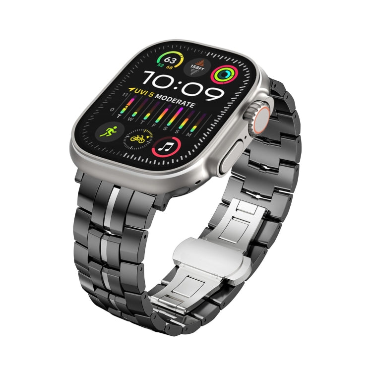 For Apple Watch Ultra 2 49mm Butterfly Buckle 5-Beads Metal Watch Band(Black Silver) by bashfashion