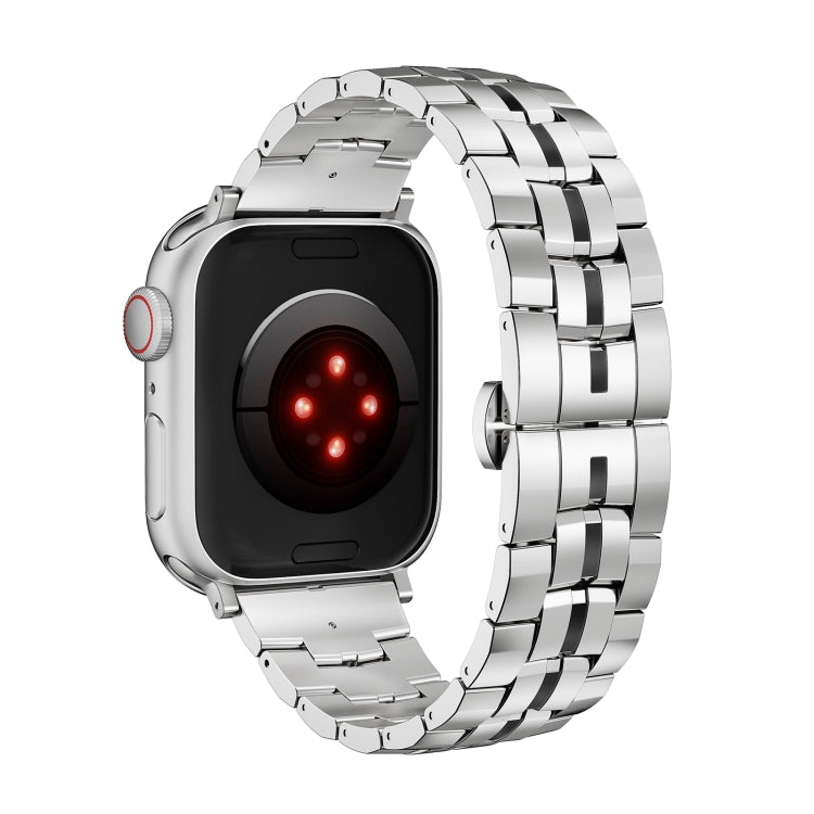 For Apple Watch Ultra 2 49mm Butterfly Buckle 5-Beads Metal Watch Band(Silver Black) by bashfashion