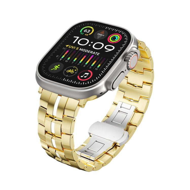 For Apple Watch Ultra 49mm Butterfly Buckle 5-Beads Metal Watch Band(Gold White) by bashfashion