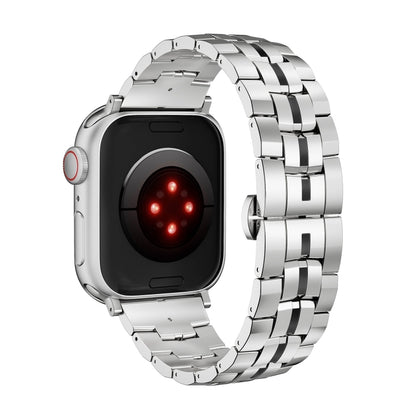 For Apple Watch Ultra 49mm Butterfly Buckle 5-Beads Metal Watch Band(Silver Black) by bashfashion
