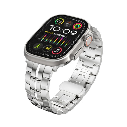 For Apple Watch Ultra 49mm Butterfly Buckle 5-Beads Metal Watch Band(Silver White) by bashfashion