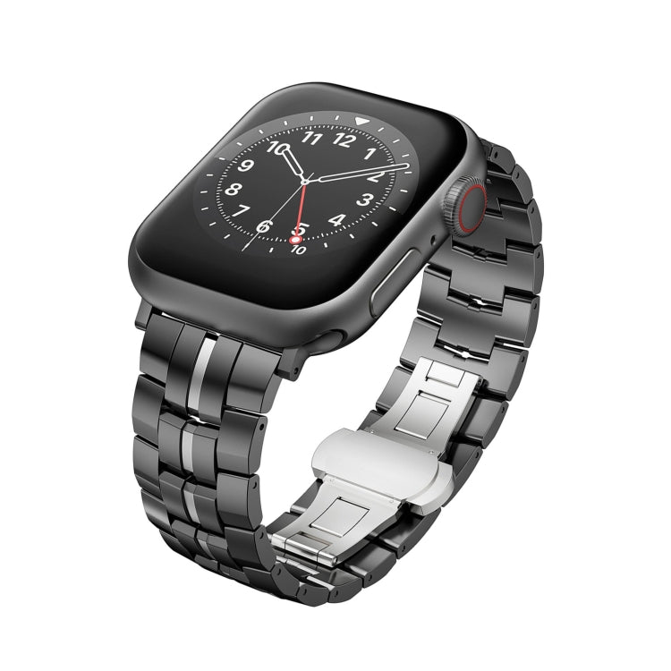 For Apple Watch SE 2022 40mm Butterfly Buckle 5-Beads Metal Watch Band(Black Silver) by bashfashion
