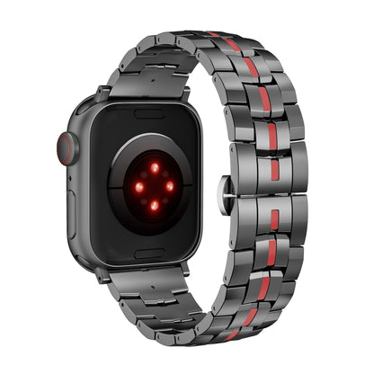For Apple Watch SE 2022 44mm Butterfly Buckle 5-Beads Metal Watch Band(Black Red) by bashfashion