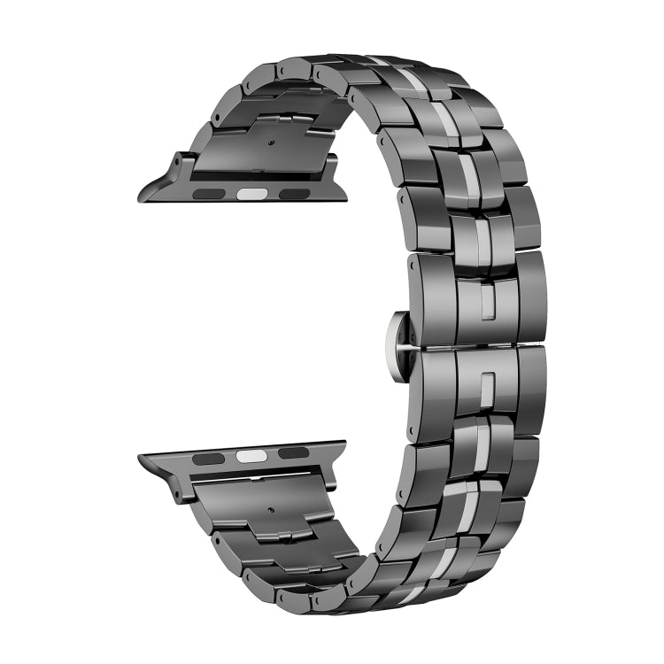 For Apple Watch Series 7 45mm Butterfly Buckle 5-Beads Metal Watch Band(Black Silver) by bashfashion
