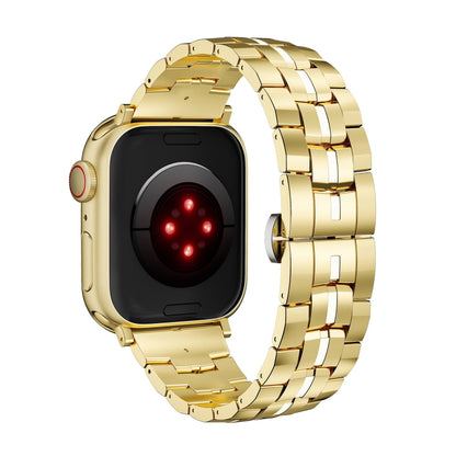 For Apple Watch Series 7 45mm Butterfly Buckle 5-Beads Metal Watch Band(Gold White) by bashfashion