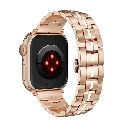 For Apple Watch Series 7 45mm Butterfly Buckle 5-Beads Metal Watch Band(Rose Gold White) by bashfashion