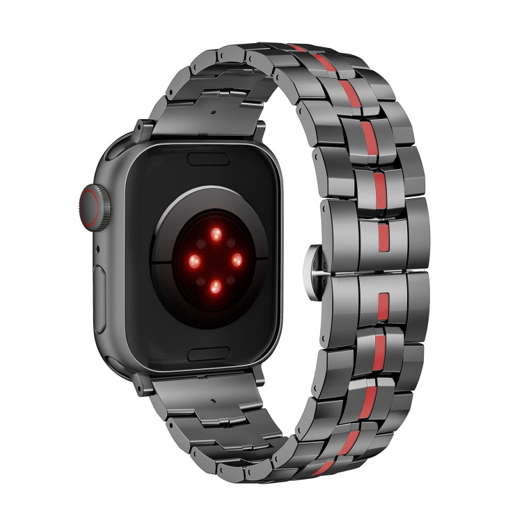 For Apple Watch Series 6 40mm Butterfly Buckle 5-Beads Metal Watch Band(Black Red) by bashfashion