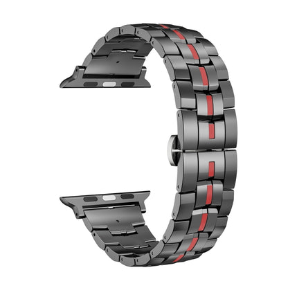 For Apple Watch Series 5 40mm Butterfly Buckle 5-Beads Metal Watch Band(Black Red) by bashfashion