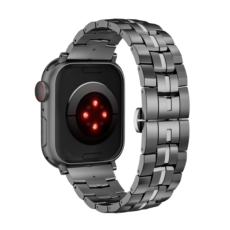 For Apple Watch Series 2 42mm Butterfly Buckle 5-Beads Metal Watch Band(Black Silver) by bashfashion