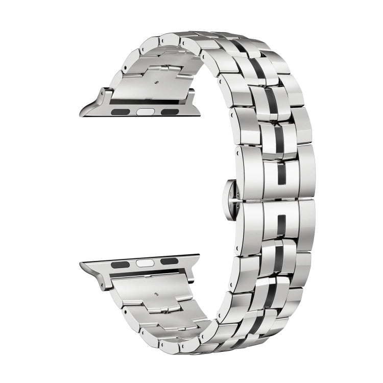 For Apple Watch Series 2 42mm Butterfly Buckle 5-Beads Metal Watch Band(Silver Black) by bashfashion