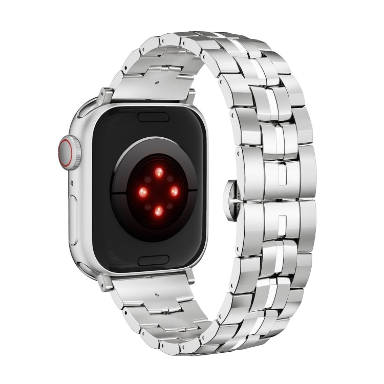 For Apple Watch Series 2 42mm Butterfly Buckle 5-Beads Metal Watch Band(Silver White) by bashfashion