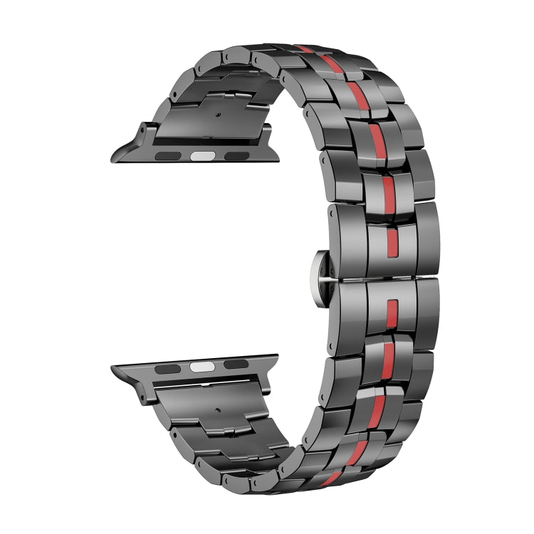 For Apple Watch Series 2 38mm Butterfly Buckle 5-Beads Metal Watch Band(Black Red) by bashfashion