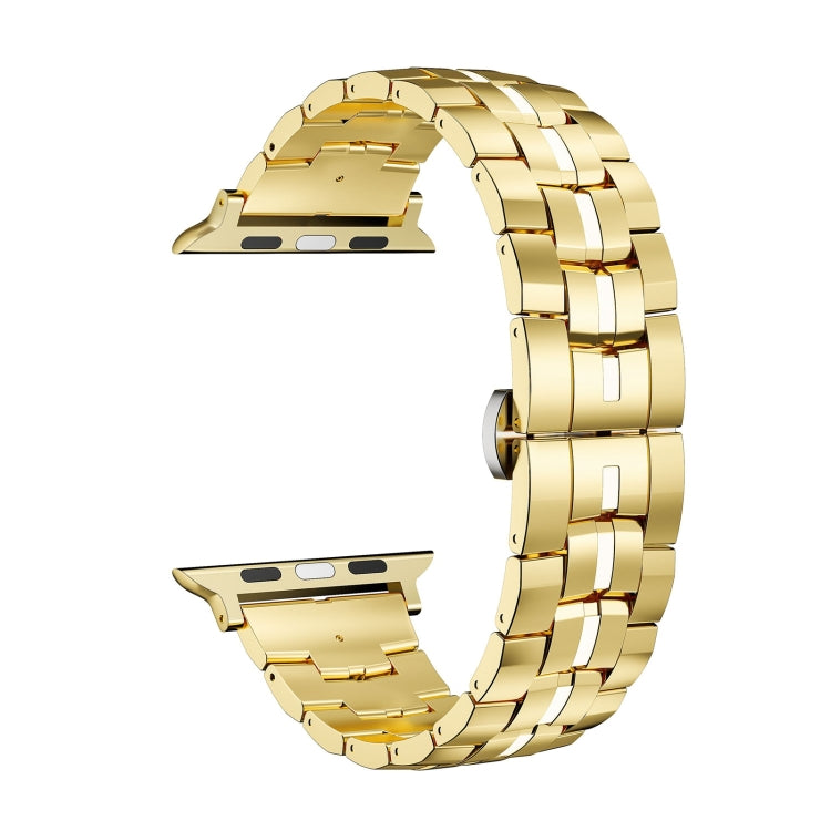 For Apple Watch 38mm Butterfly Buckle 5-Beads Metal Watch Band(Gold White) by bashfashion