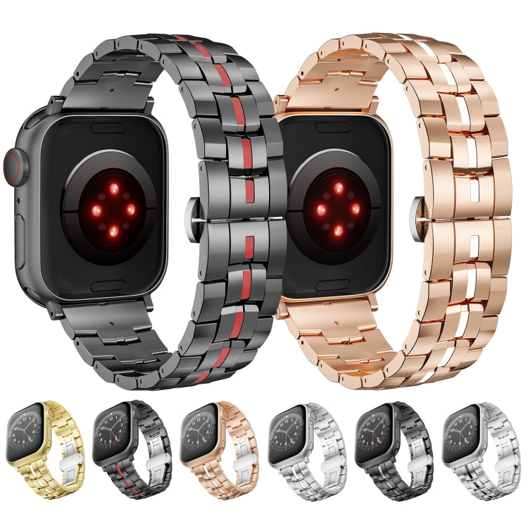 For Apple Watch 42mm Butterfly Buckle 5-Beads Metal Watch Band(Gold White) by bashfashion