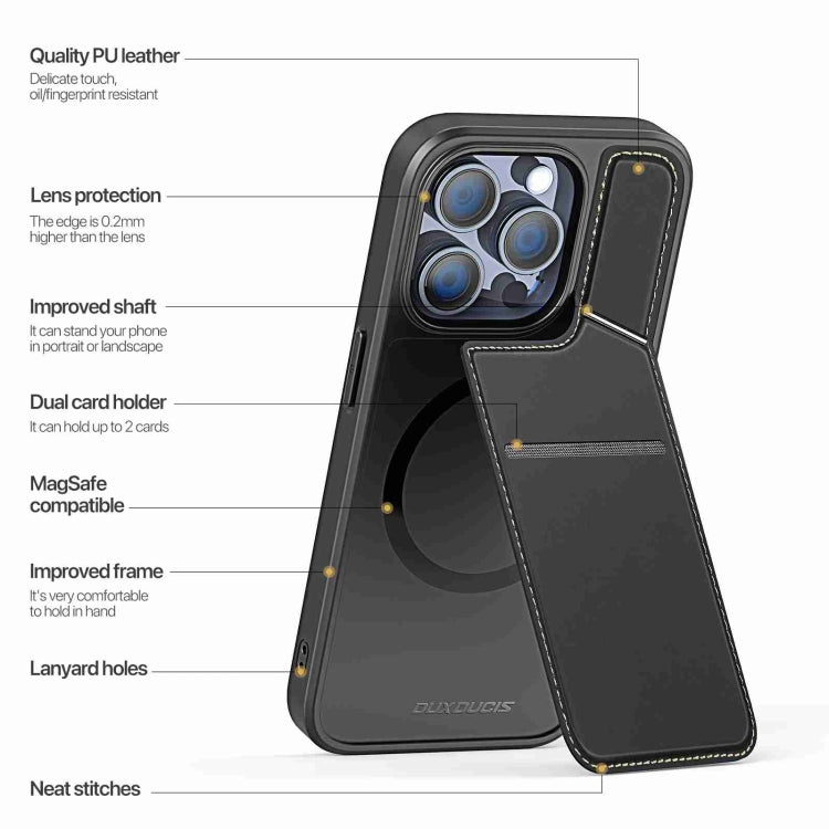For iPhone 15 Pro Max DUX DUCIS Rafi II Series MagSafe Magnetic Holder RFID Phone Case(Black) by DUX DUCIS