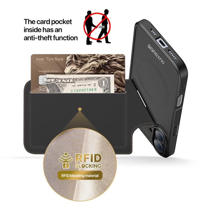 For iPhone 16 DUX DUCIS Rafi II Series MagSafe Magnetic Holder RFID Phone Case(Black) by DUX DUCIS
