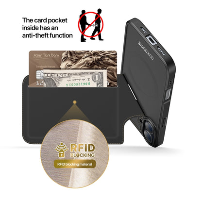 For iPhone 16 DUX DUCIS Rafi II Series MagSafe Magnetic Holder RFID Phone Case(Black) by DUX DUCIS
