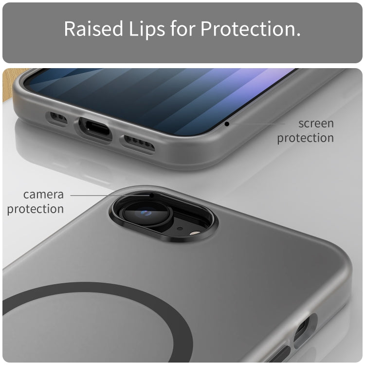 For iPhone 16e MagSafe Frosted Translucent TPU + PC Full Coverage Phone Case(Black) by bashfashion