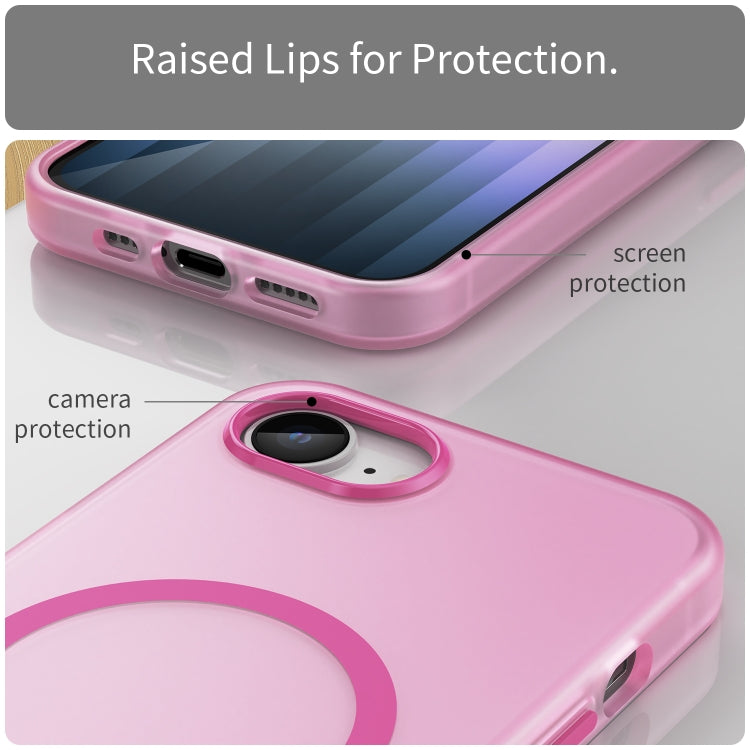 For iPhone 16e MagSafe Frosted Translucent TPU + PC Full Coverage Phone Case(Pink) by bashfashion