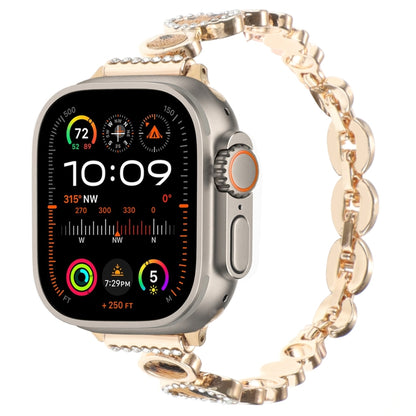 For Apple Watch Ultra 2 49mm Leopard Rhinestones Metal Chain Watch Band(Gold) by bashfashion