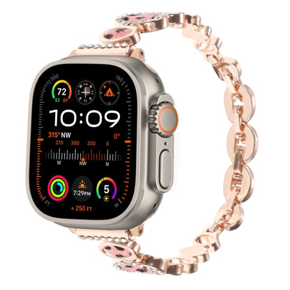 For Apple Watch Ultra 2 49mm Leopard Rhinestones Metal Chain Watch Band(Rose Gold) by bashfashion
