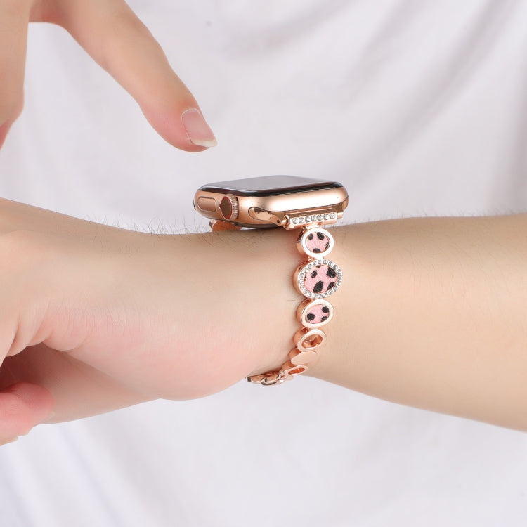 For Apple Watch Ultra 2 49mm Leopard Rhinestones Metal Chain Watch Band(Rose Gold) by bashfashion