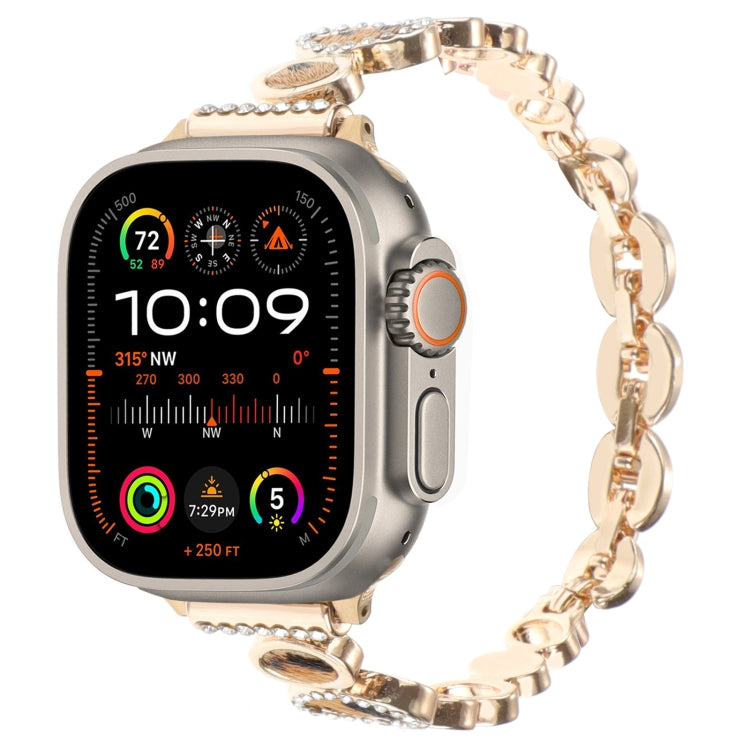 For Apple Watch Ultra 49mm Leopard Rhinestones Metal Chain Watch Band(Gold) by bashfashion