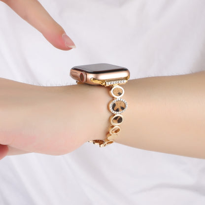 For Apple Watch SE 2022 40mm Leopard Rhinestones Metal Chain Watch Band(Gold) by bashfashion