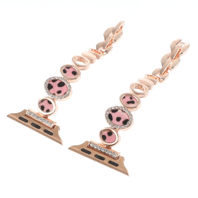 For Apple Watch SE 2022 44mm Leopard Rhinestones Metal Chain Watch Band(Rose Gold) by bashfashion