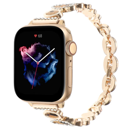 For Apple Watch Series 7 41mm Leopard Rhinestones Metal Chain Watch Band(Gold) by bashfashion