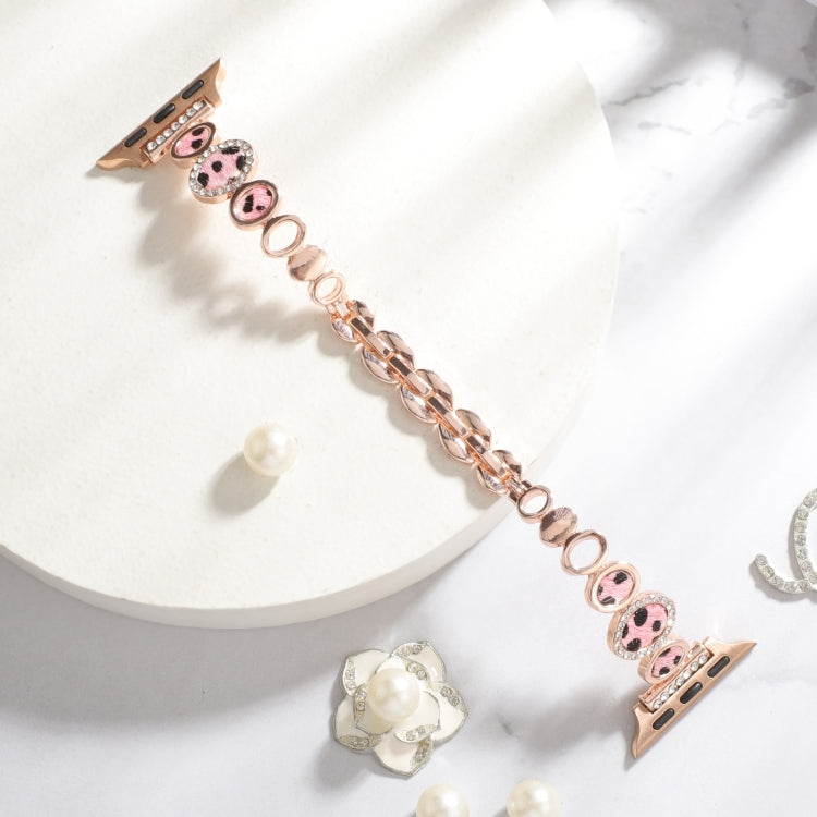 For Apple Watch Series 4 44mm Leopard Rhinestones Metal Chain Watch Band(Rose Gold) by bashfashion