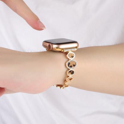 For Apple Watch Series 3 38mm Leopard Rhinestones Metal Chain Watch Band(Gold) by bashfashion
