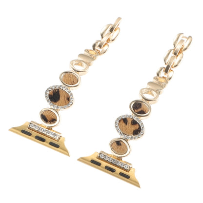 For Apple Watch Series 2 42mm Leopard Rhinestones Metal Chain Watch Band(Gold) by bashfashion