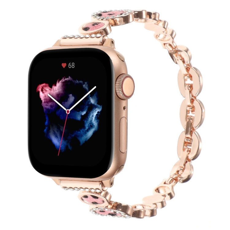 For Apple Watch 42mm Leopard Rhinestones Metal Chain Watch Band(Rose Gold) by bashfashion