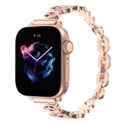 For Apple Watch 38mm Leopard Rhinestones Metal Chain Watch Band(Rose Gold) by bashfashion