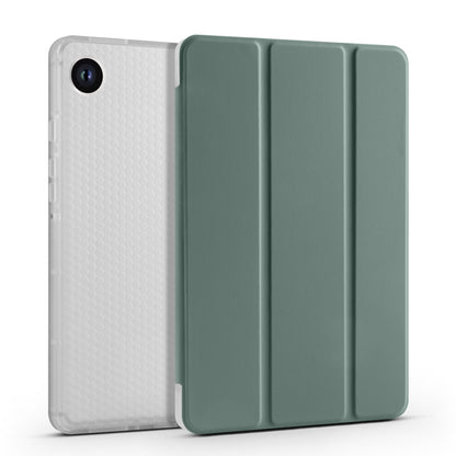 For Samsung Galaxy Tab A9+ X210 3-fold Clear Honeycomb TPU Leather Tablet Case with Pen Slot(Dark Green) by bashfashion