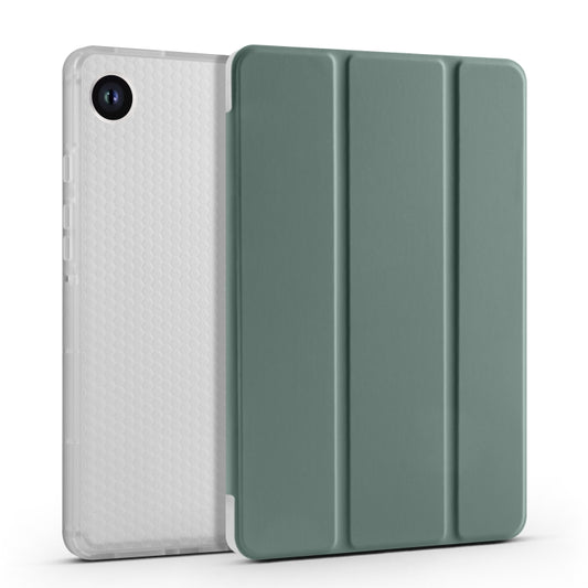 For Samsung Galaxy Tab A9+ X210 3-fold Clear Honeycomb TPU Leather Tablet Case with Pen Slot(Dark Green) by bashfashion